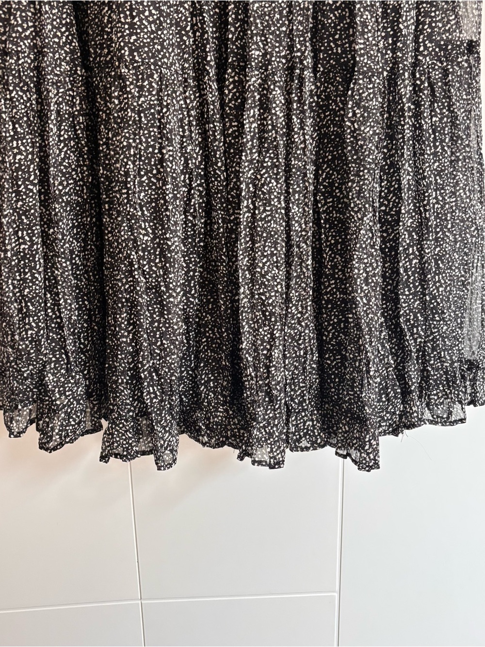 Black Printed Maxi Skirt - Lightweight Chiffon Flowing A-Line - Picture 5 of 5